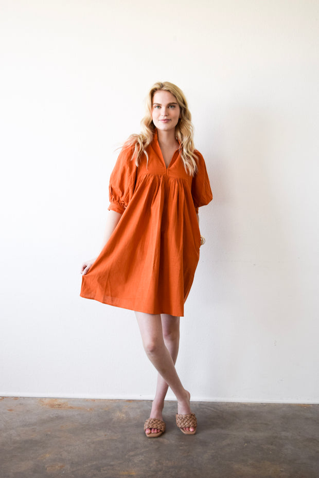High Neck Dress Tangerine Woven