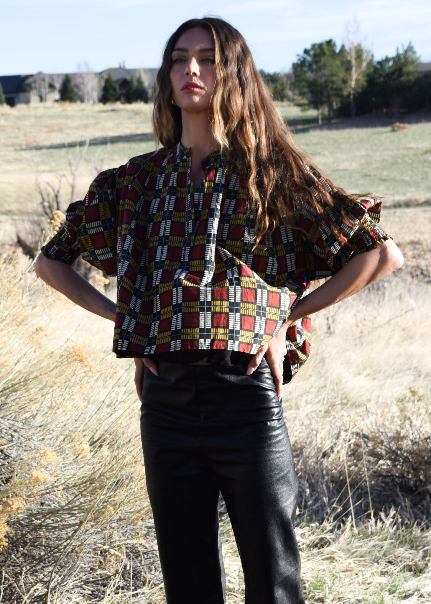 トップス Lotta baby ribbon tops Never A Wallflower | Cynthia Top Squares Cotton/Silk