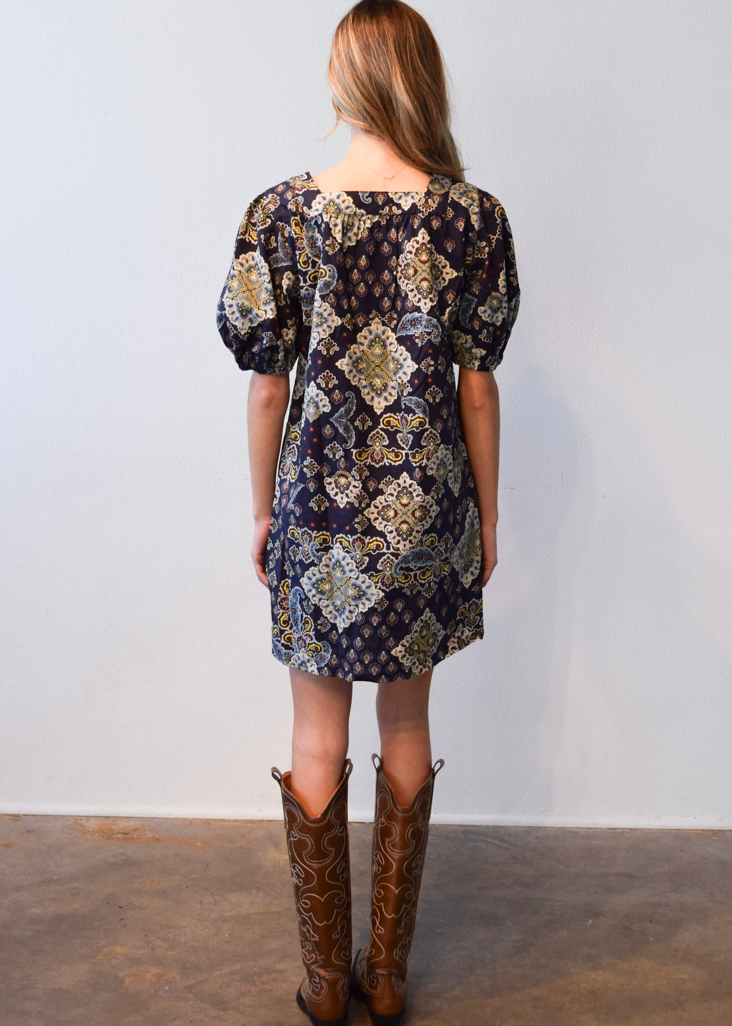 Never A Wallflower | Square Neck Short Dress Paisley