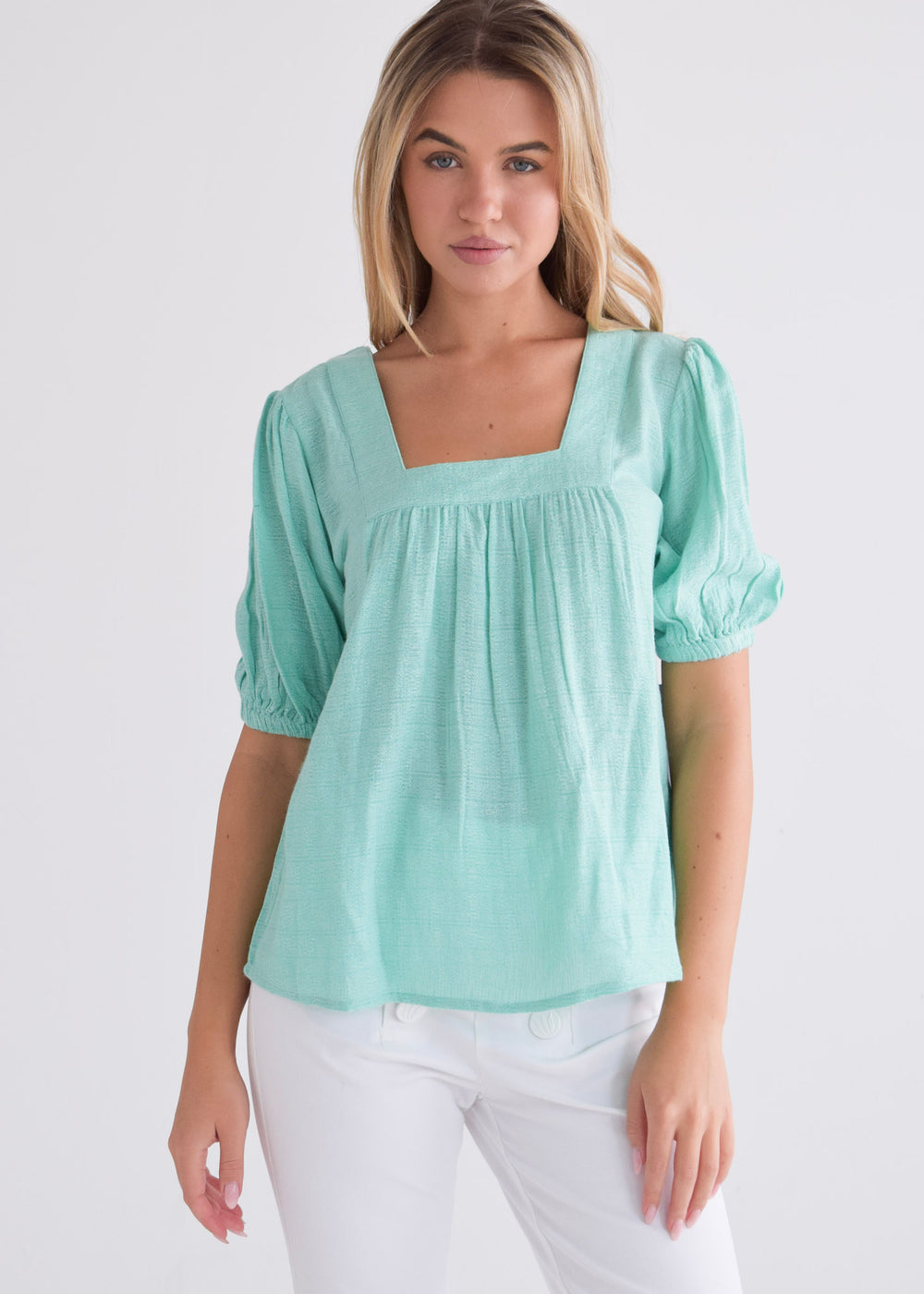 Square Neck Top - Aqua Blue