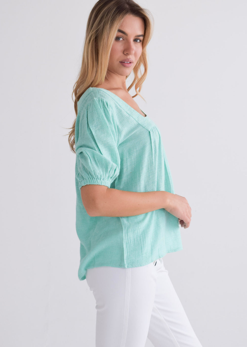 Square Neck Top - Aqua Blue