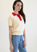 Henley Sweater White & Red