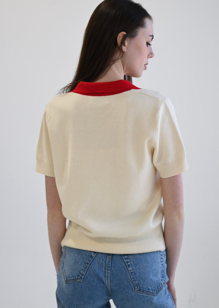 Henley Sweater White & Red
