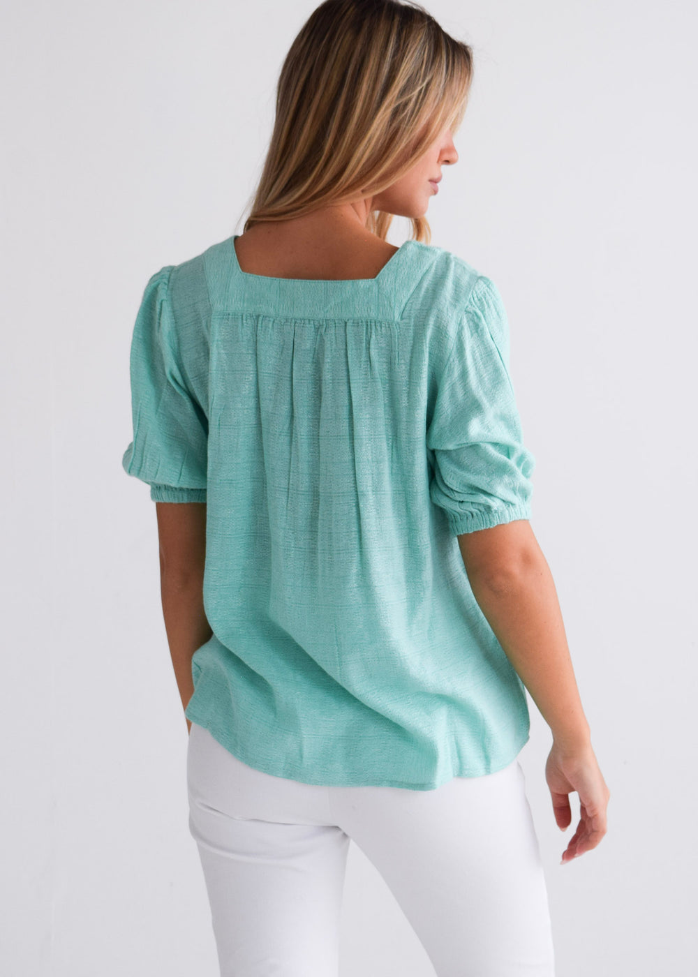 Square Neck Top - Aqua Blue