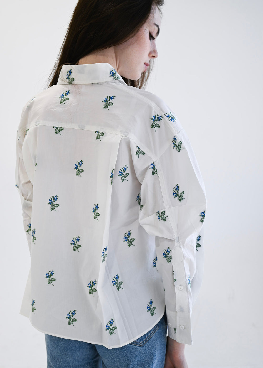 Oversized Top Blue Green Floral Jacquard