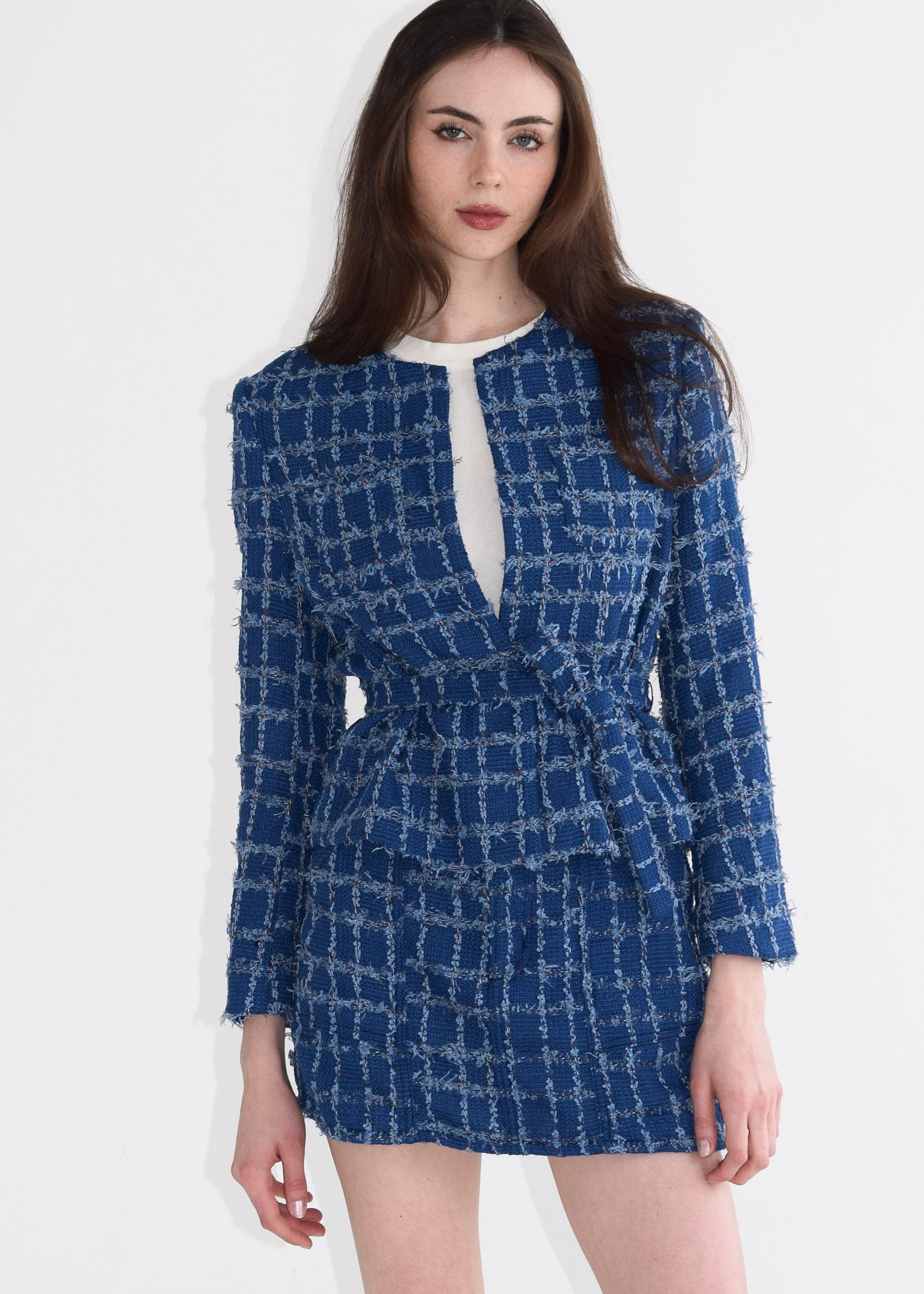 Tie Waist Jacket Cerulean Tweed