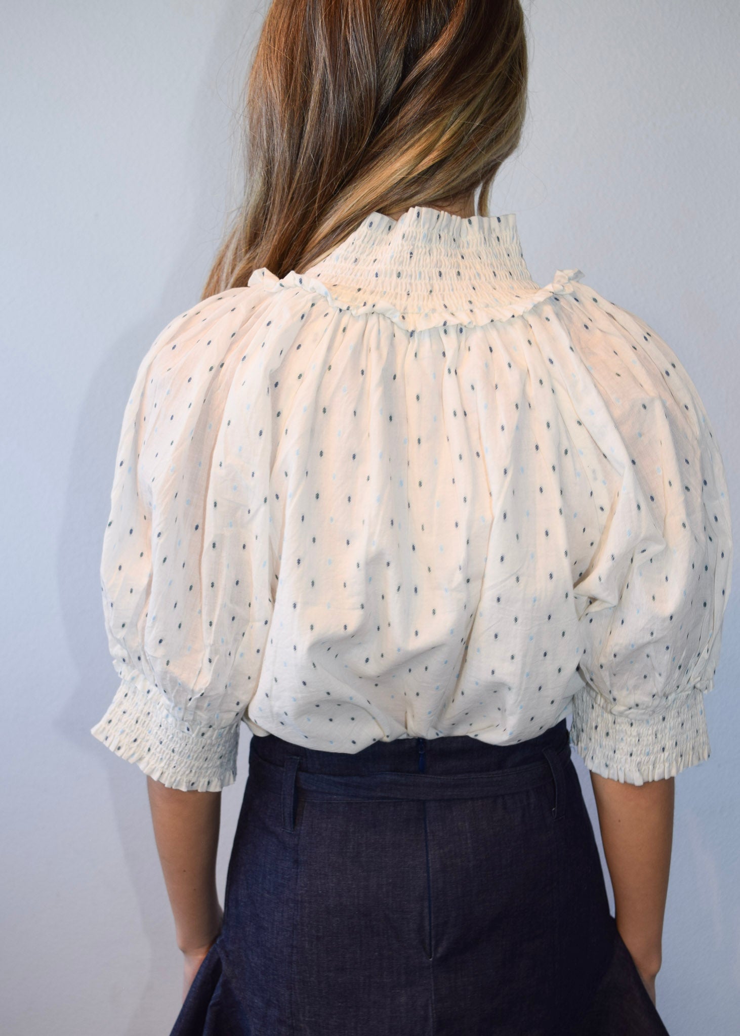 Never A Wallflower | Gathered Button Down Top Swiss Dot