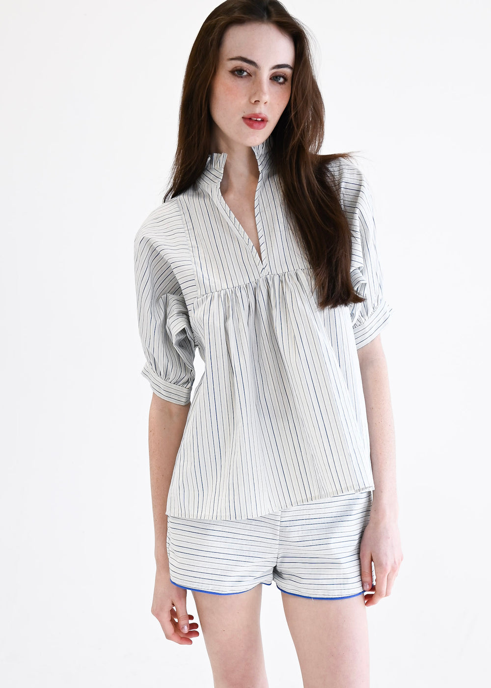 High Neck Top Blue Stripe