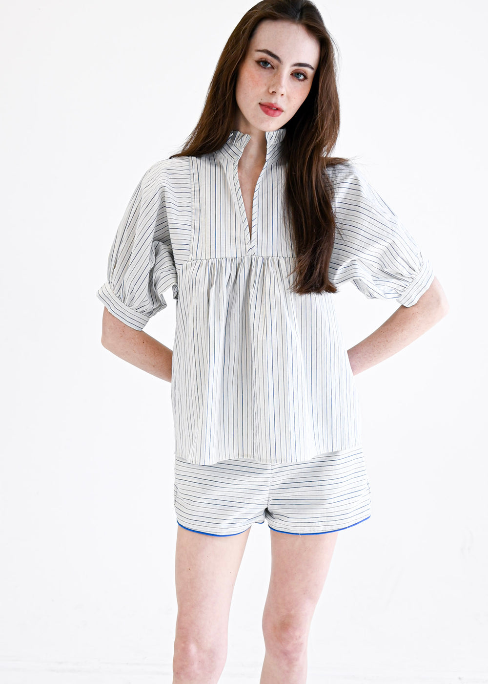 High Neck Top Blue Stripe