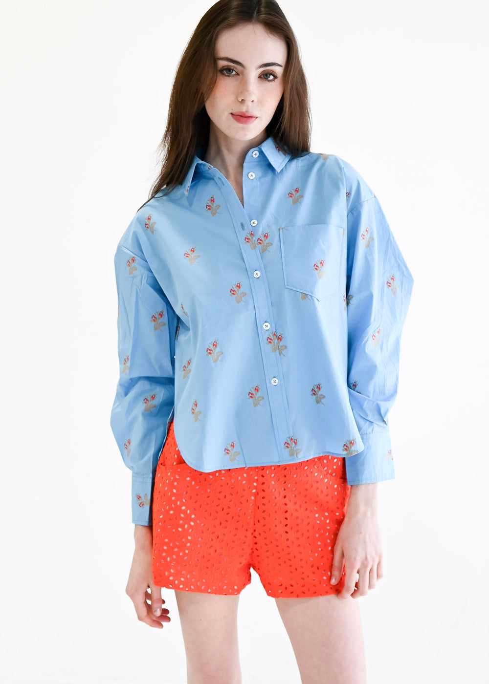 Oversized Top Blue Rose Jacquard