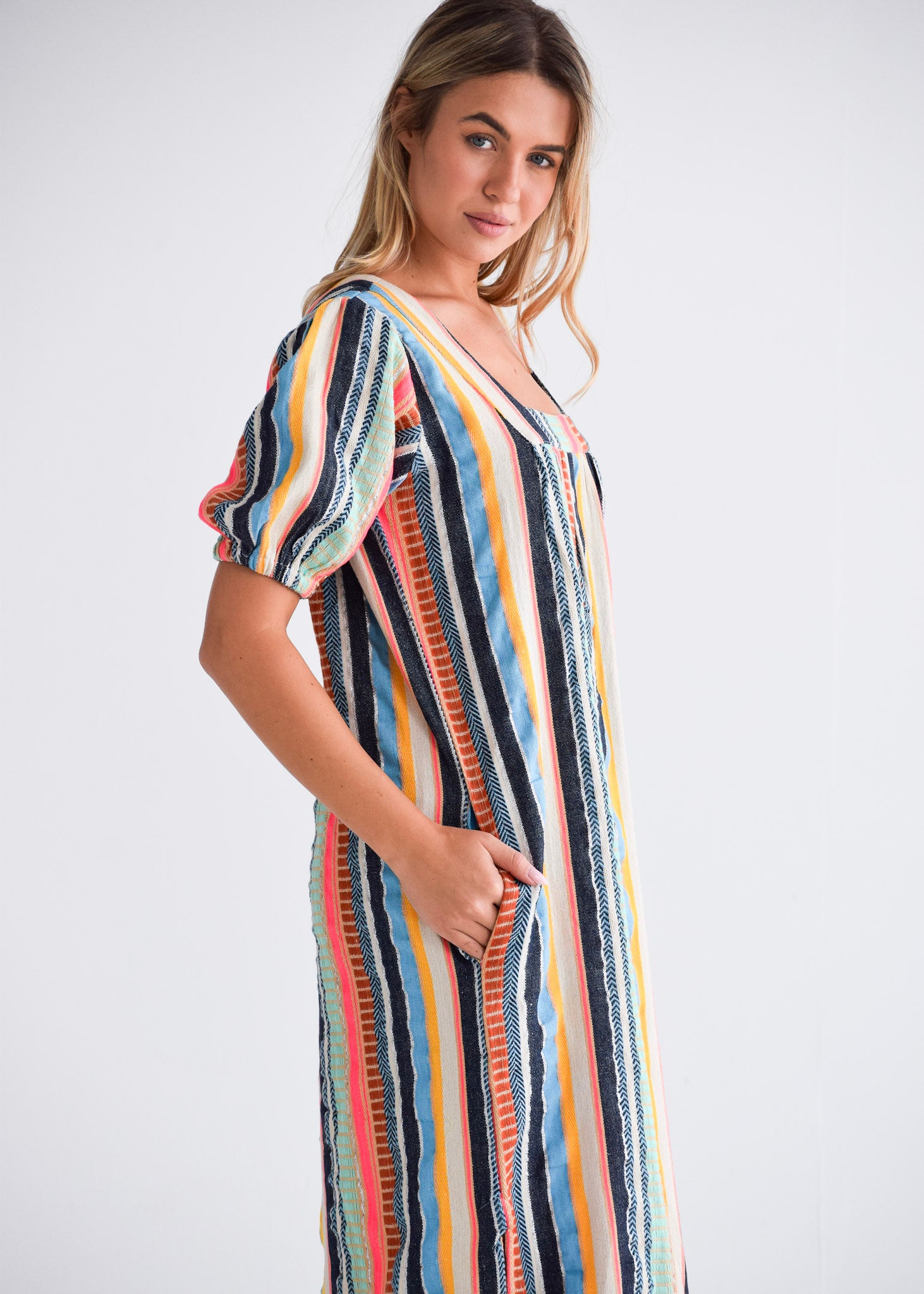 Never A Wallflower | Square Neck Maxi Dress - Summer Stripe