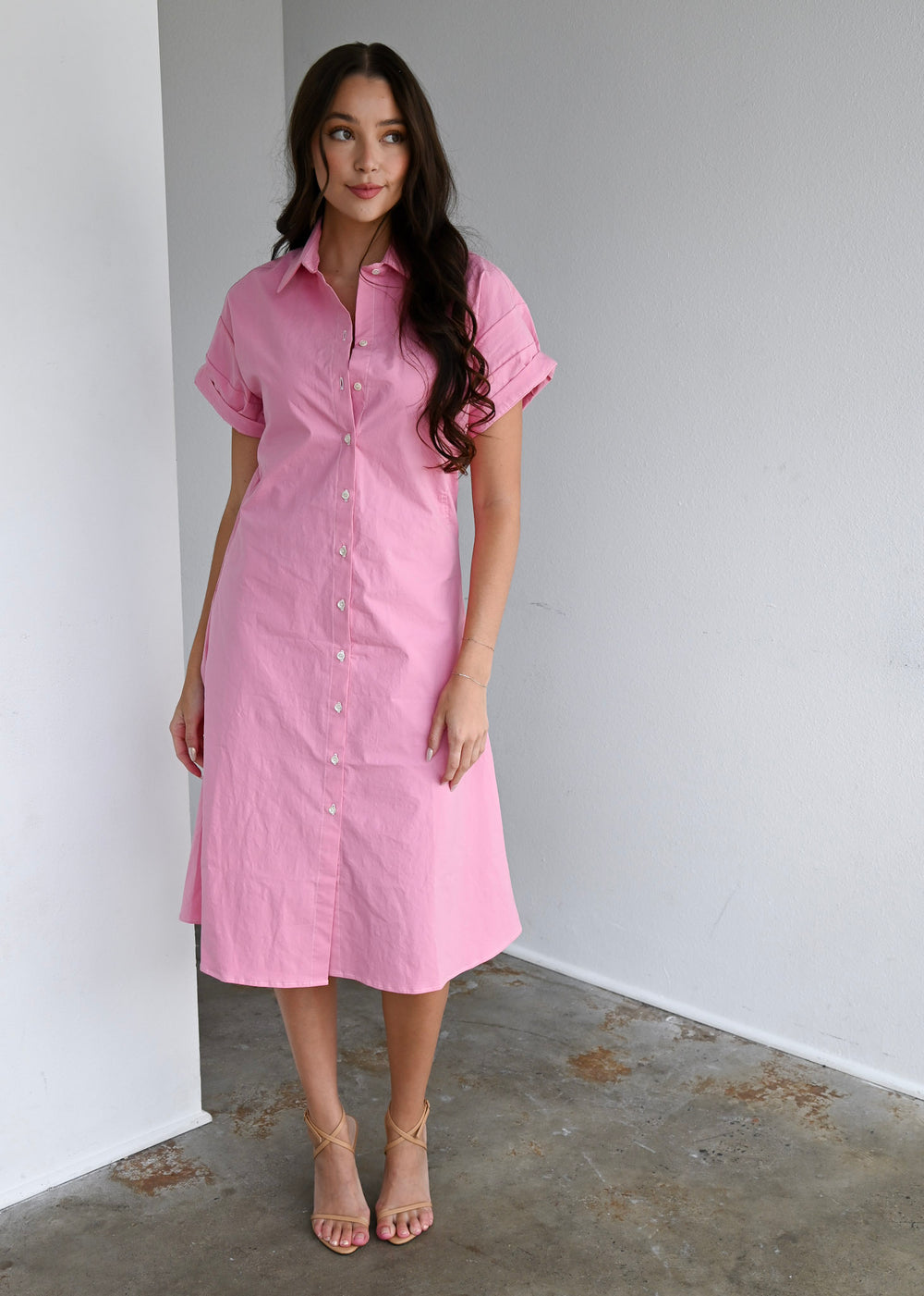 Aster Short Sleeve Shirt Dress Prism Pink