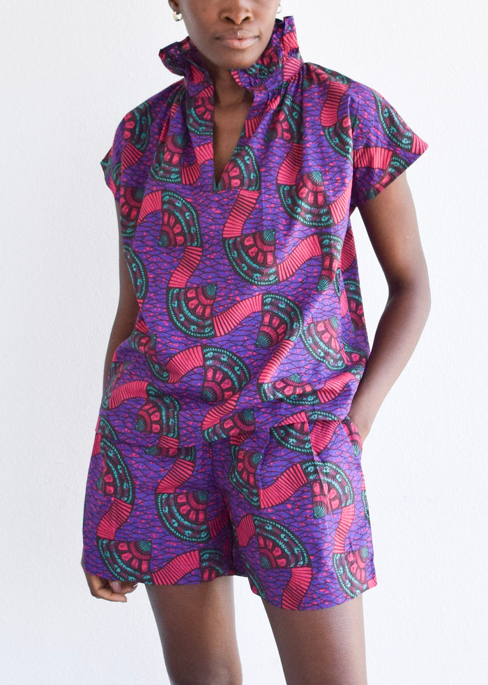 Vicki Short Sleeve Top Ruby Wax Print