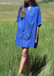 Elastic Sleeve Dress Cobalt Pin Stripe