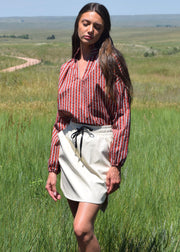 Vicki Long Elastic Sleeve Top Rust Beetle Stripe