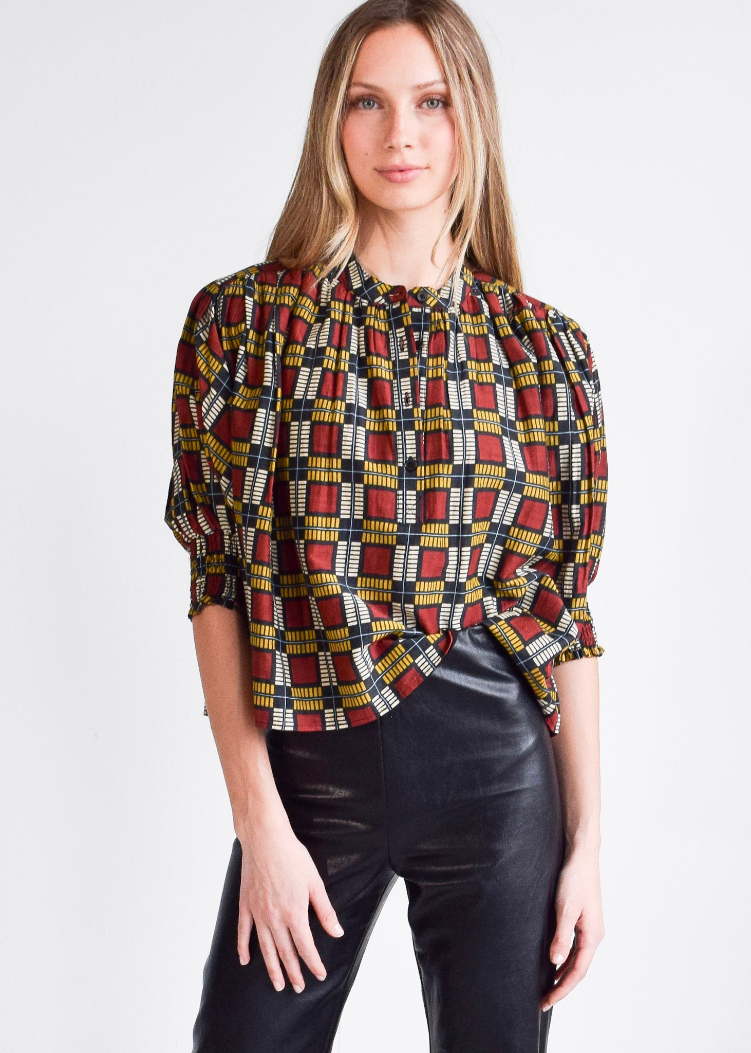 Cynthia Top Squares Cotton/Silk