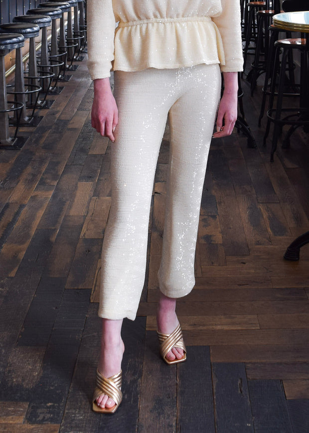 Elastic Waist Pants Ivory Sequin
