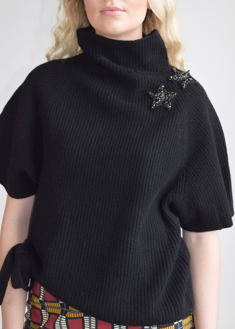 Seeing Stars Short Sleeve Sweater Black with Black Stars