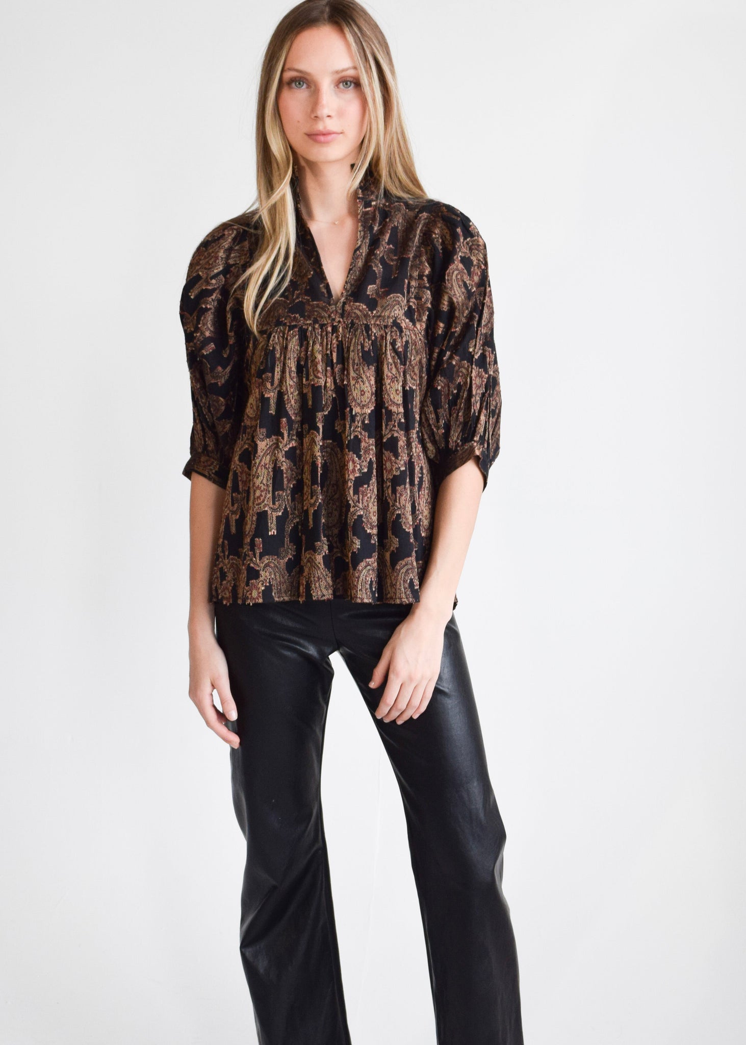 High Neck Top Black Paisley