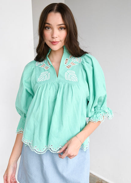 Never A Wallflower | High Neck Top Ocean Embroidery – NeverAWallflower