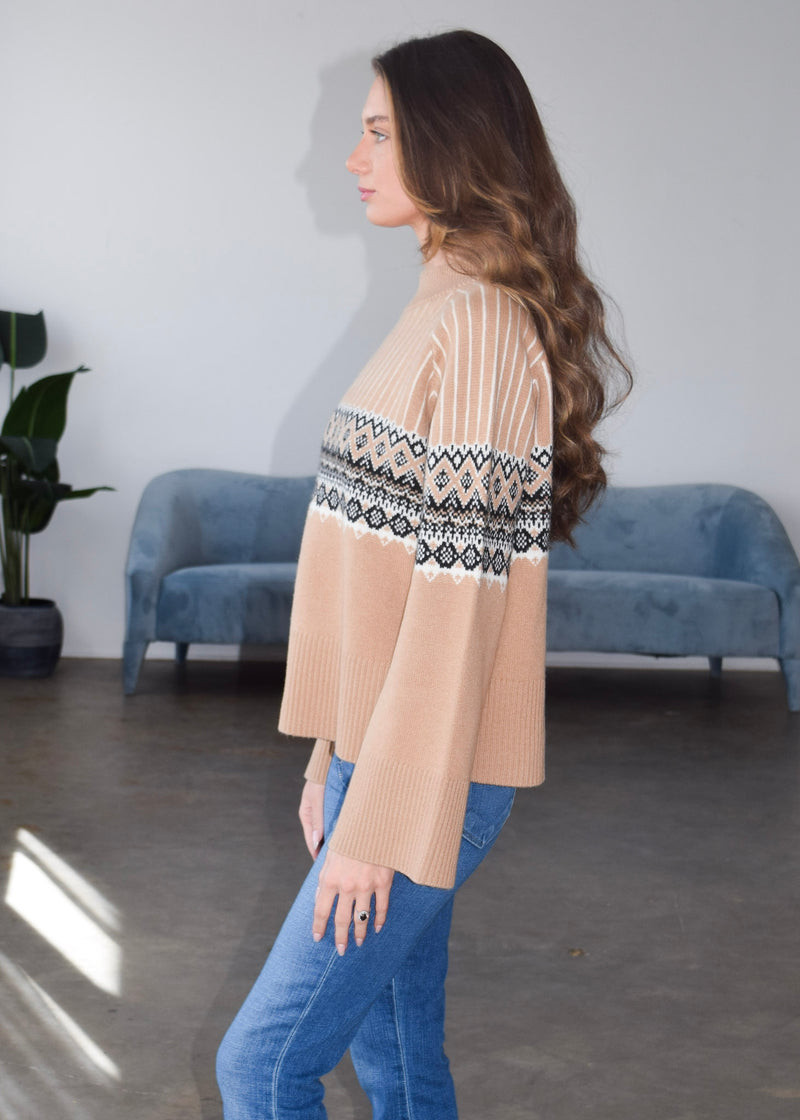 Fair Isle Crew Neck Sweater Tan