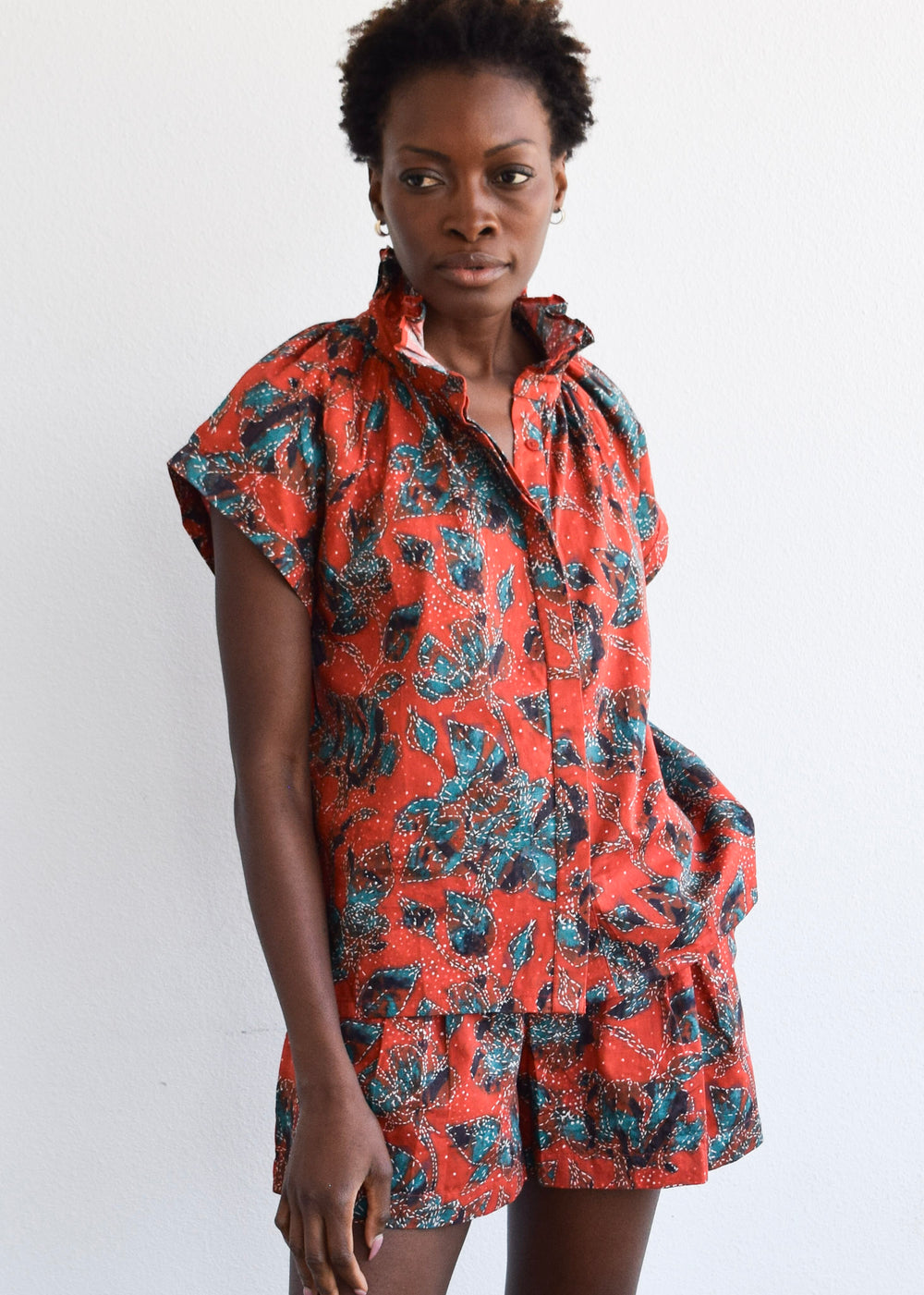 Vicki Button Down Top Shibori Rose Rooibos