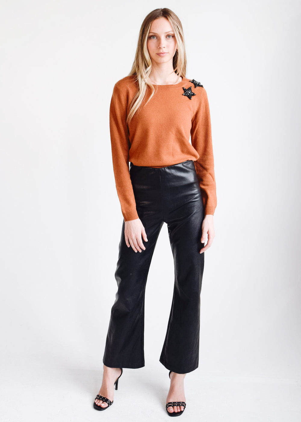 Jewel Neck Sweater Burnt Sienna with Black Stars