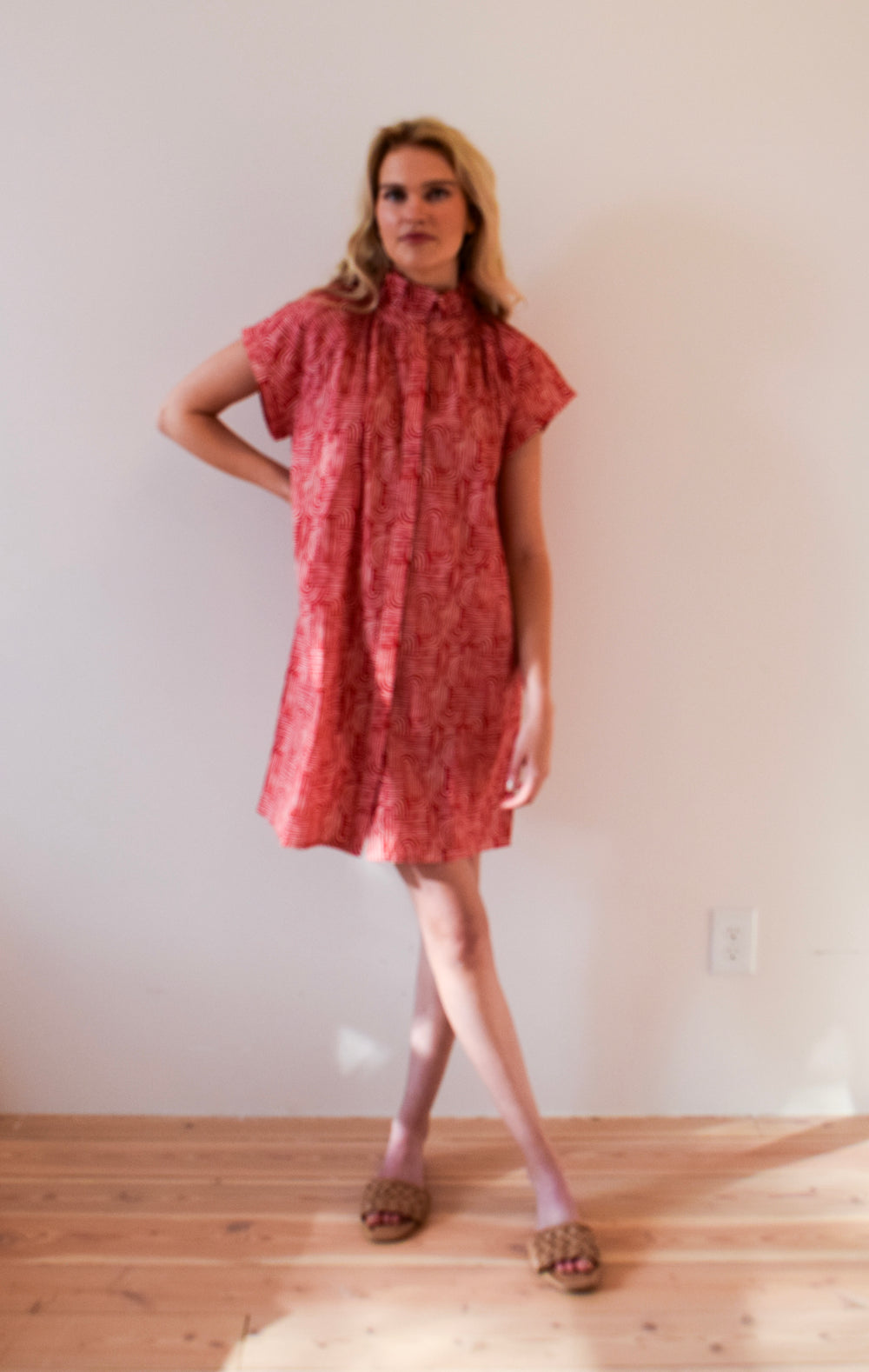 Vicki Button Down Dress Red Swirl