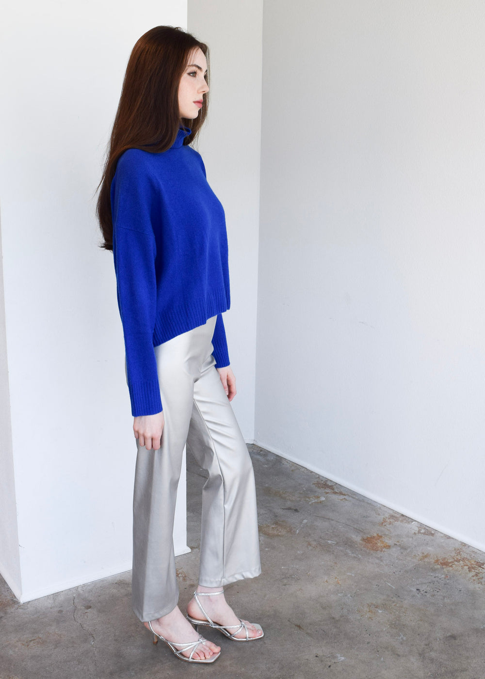 Long Sleeve Relaxed Turtleneck Sweater Cobalt