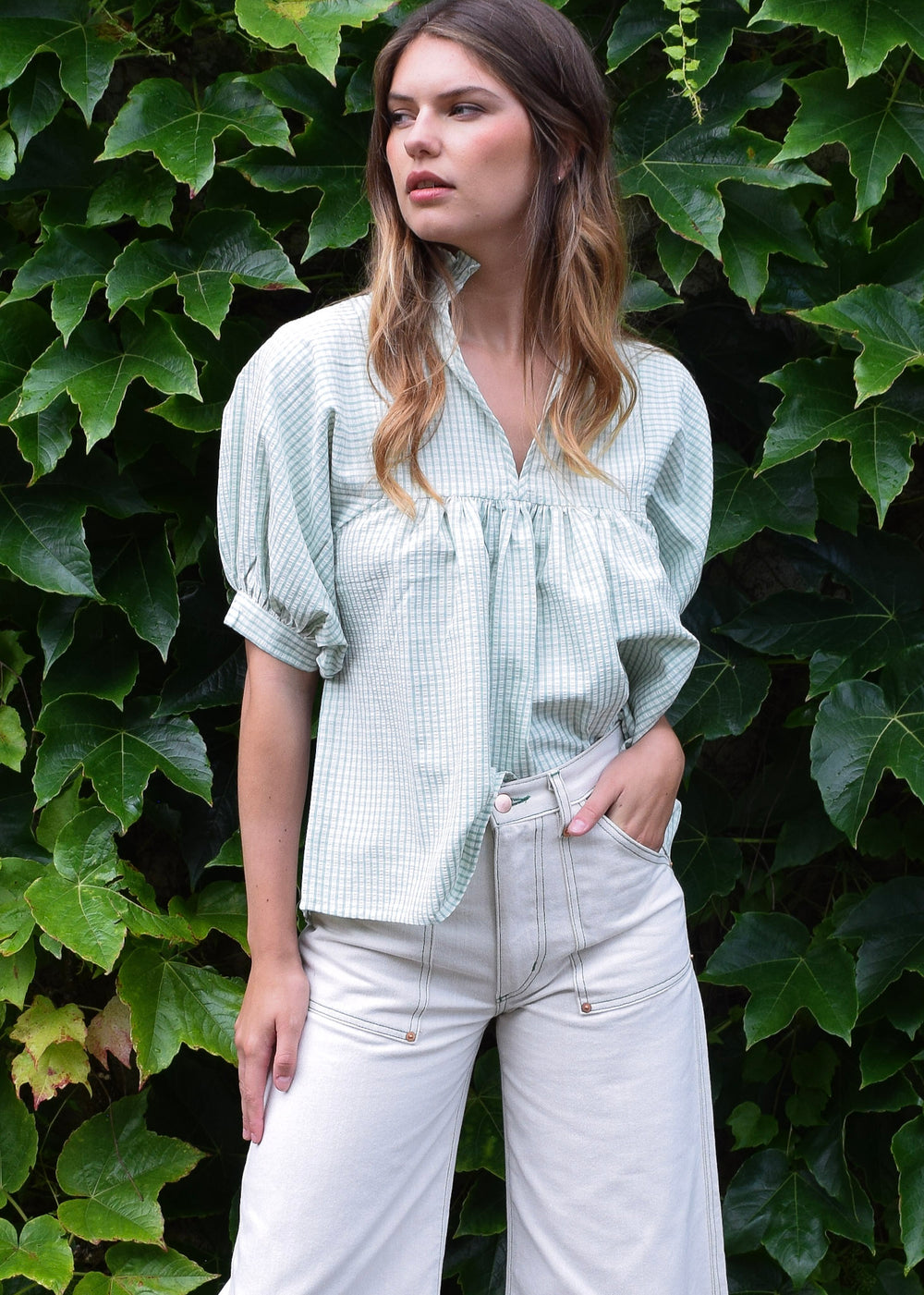 High Neck Top Green Plaid