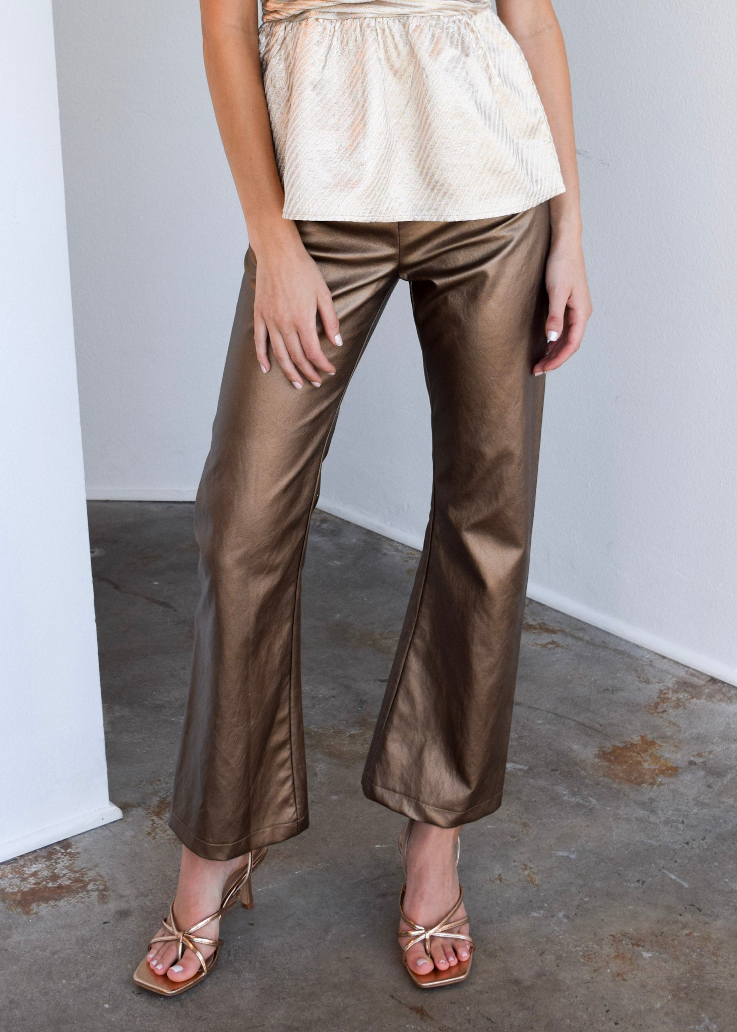 Pull On Pants Bronze Faux Leather