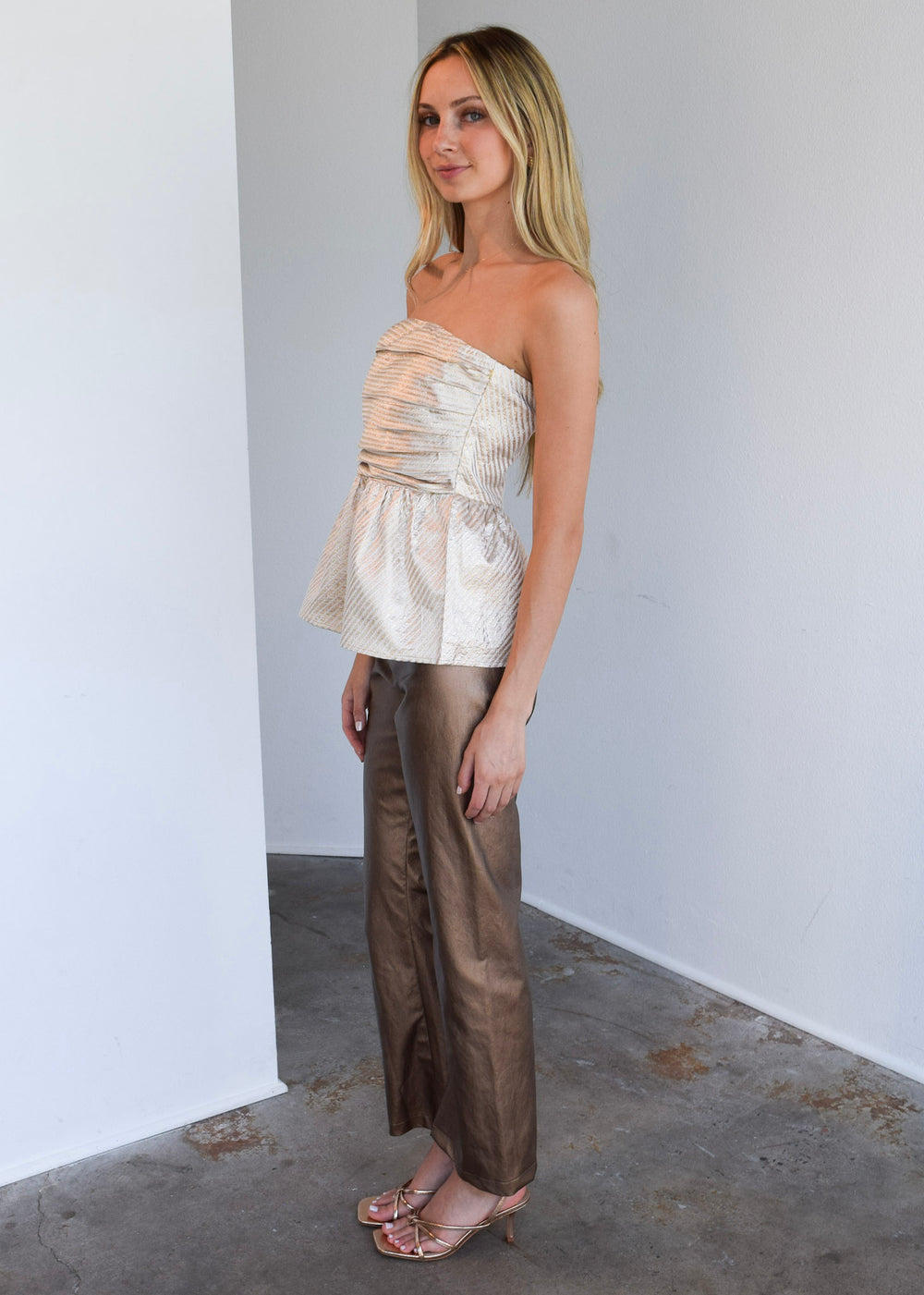 Pull On Pants Bronze Faux Leather