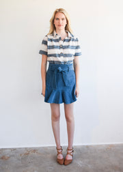 Everything Short Sleeve Top Blue and Brown Stripe