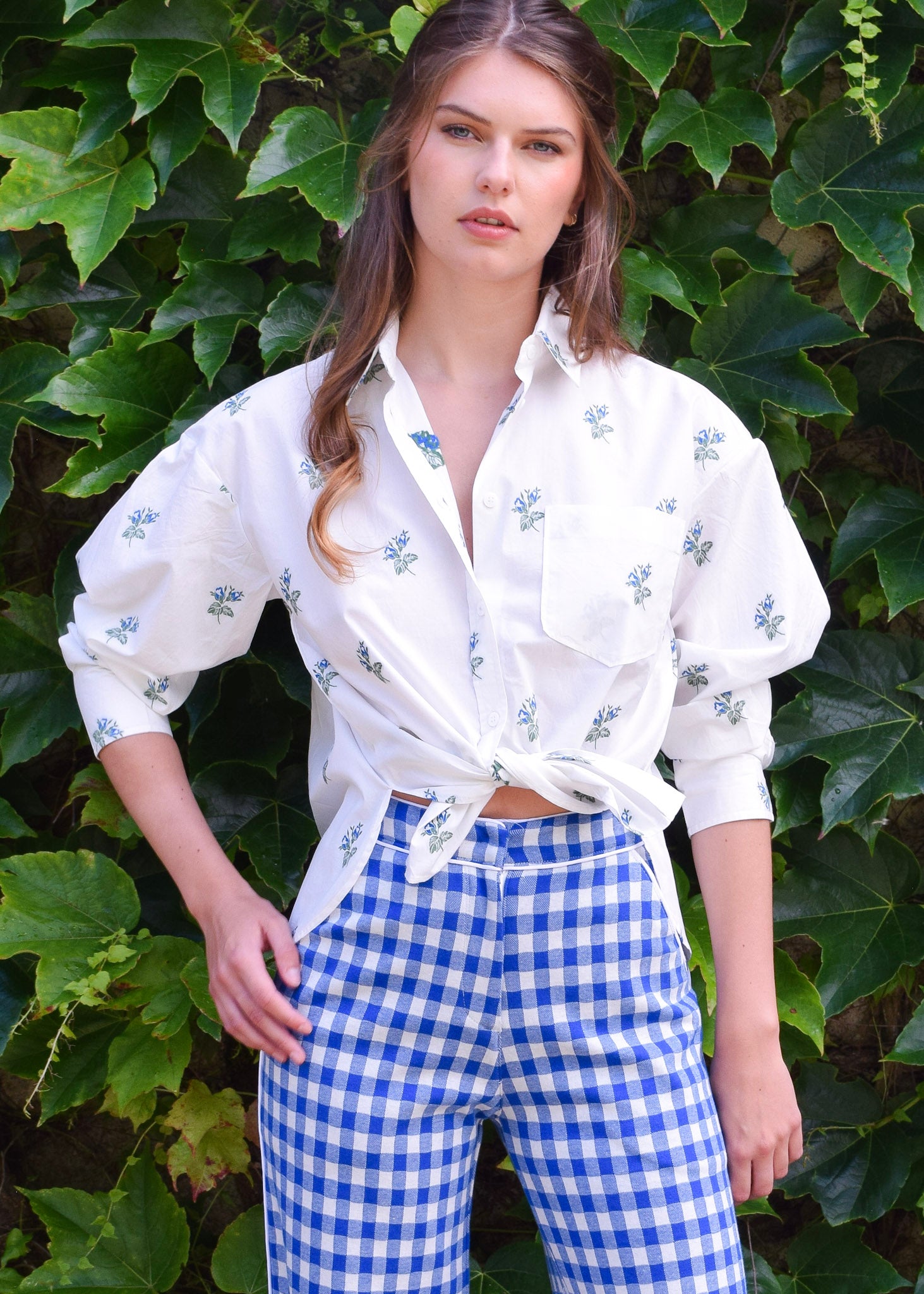 Never A Wallflower | Oversized Top Blue Green Floral Jacquard