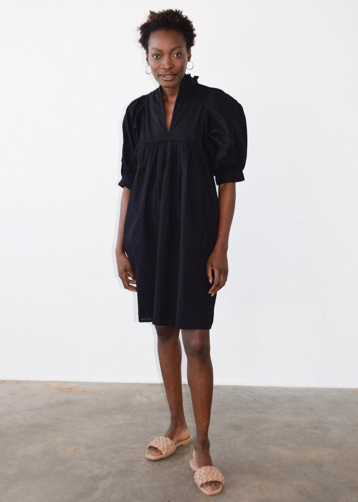 High Neck Dress Black Poplin