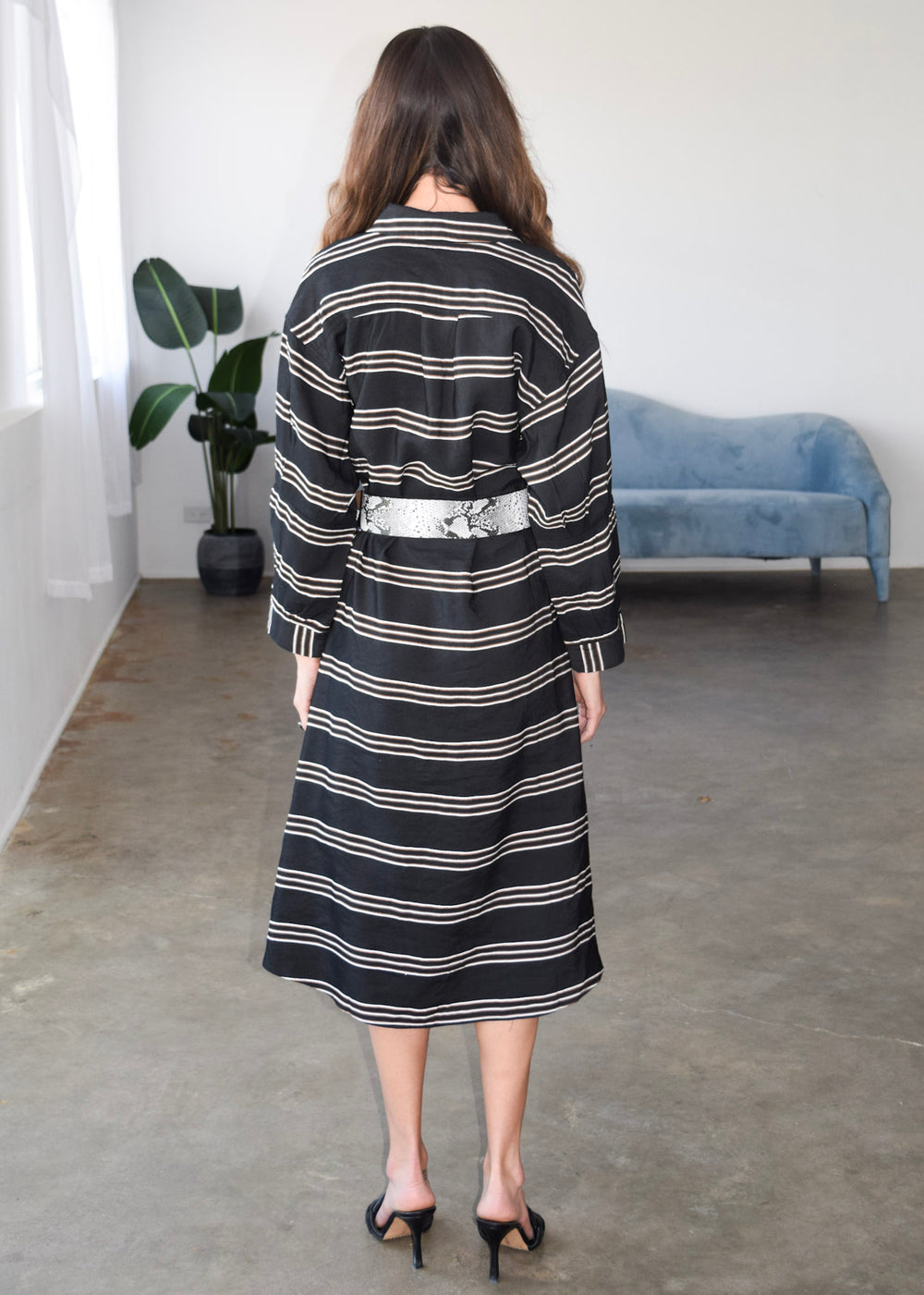 Aster Long Sleeve Dress Black Stripe