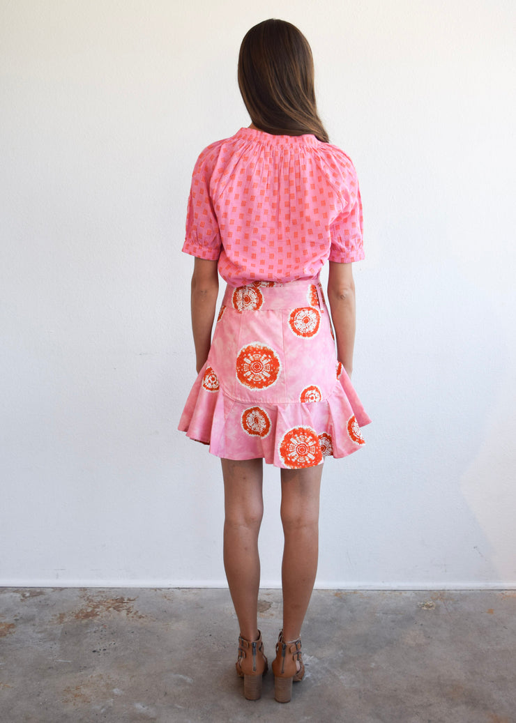 Prairie Mini Skirt Pink and Orange Tie Dye