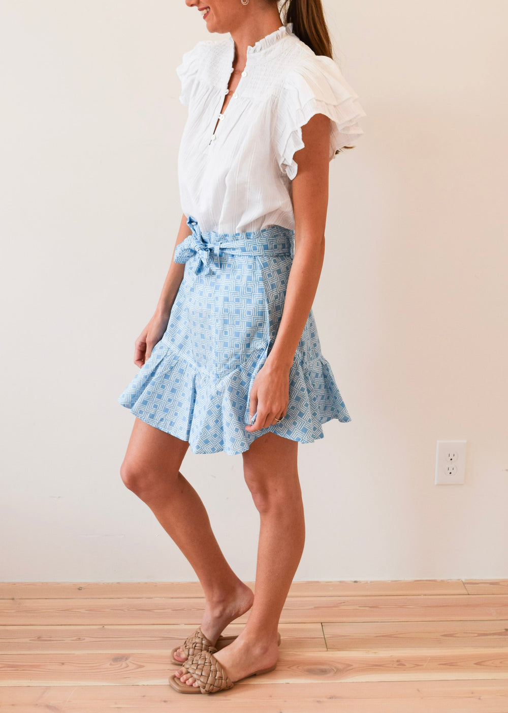 Smocked Top White Pinstripe Solid