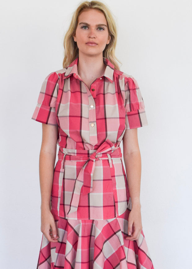 Everything Short Sleeve Top Pink Plaid