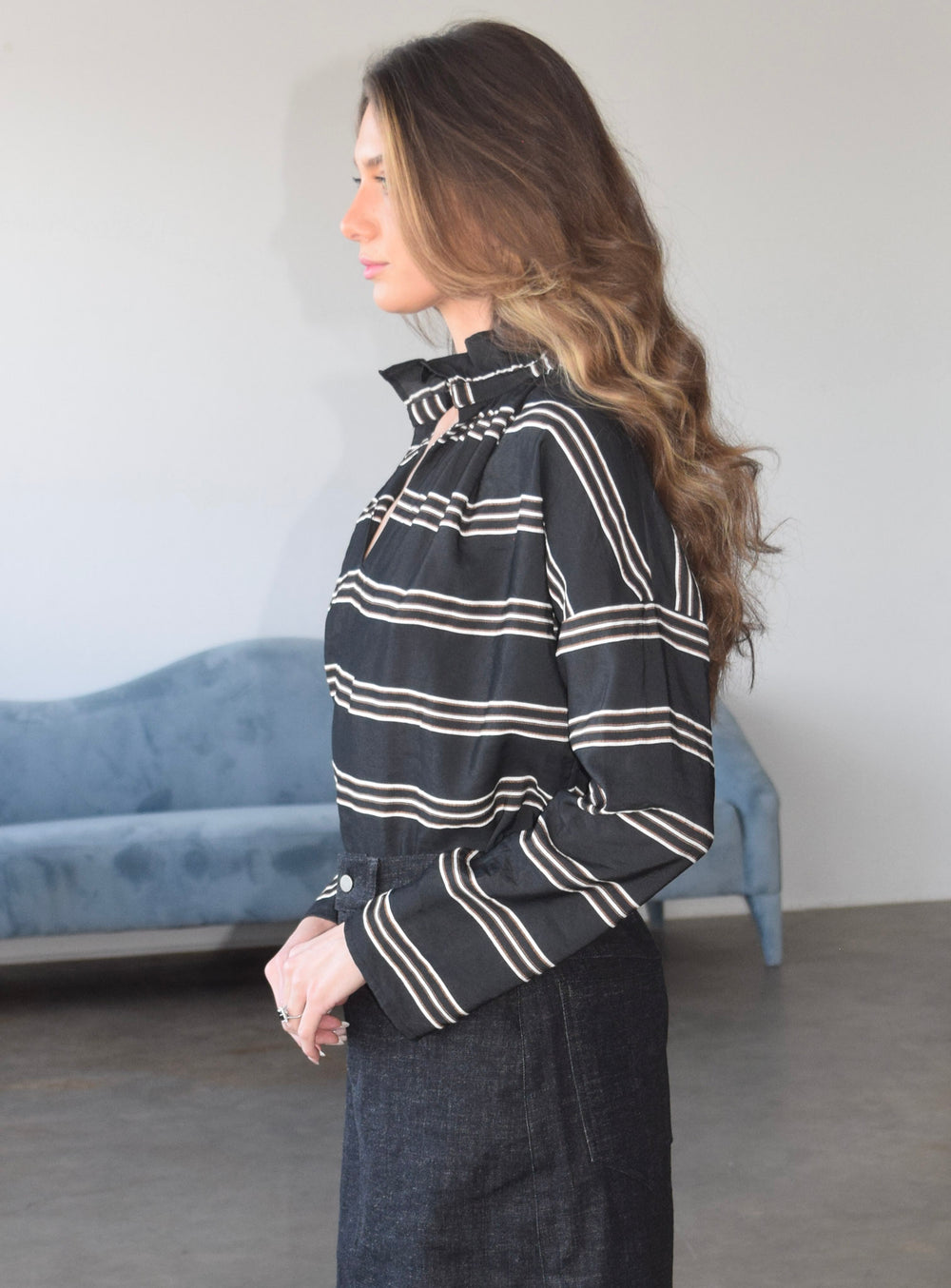 Vicki Long Sleeve Top Black Stripe