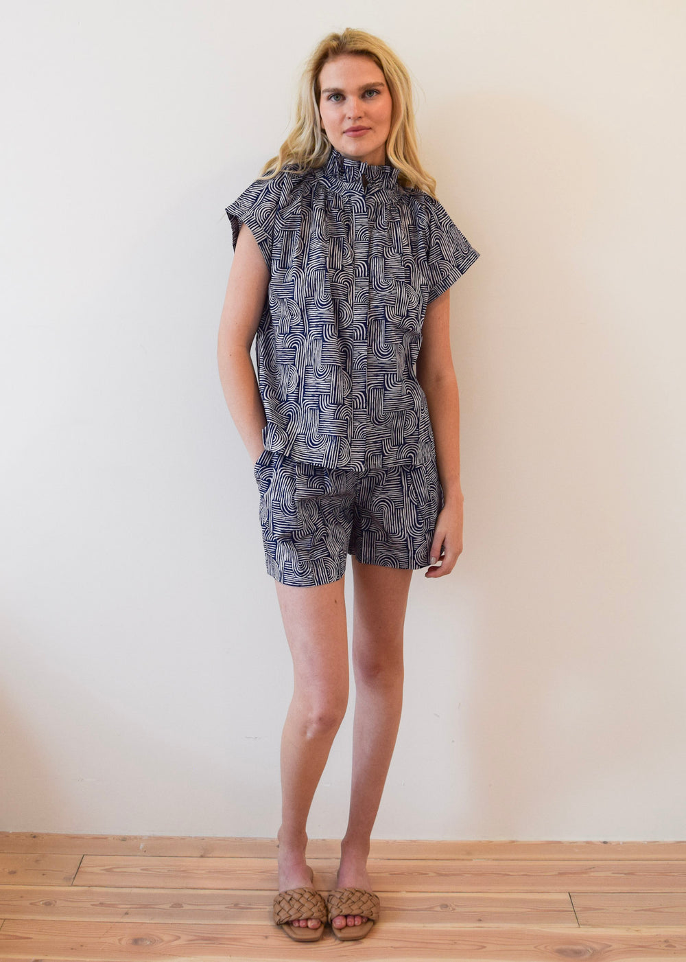 Vicki Button Down Top Navy Swirl