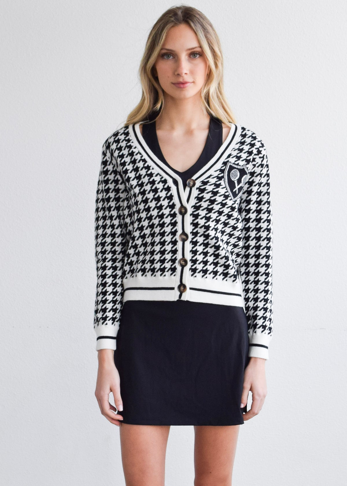 Long Sleeve Cardigan Sweater Golf Houndstooth