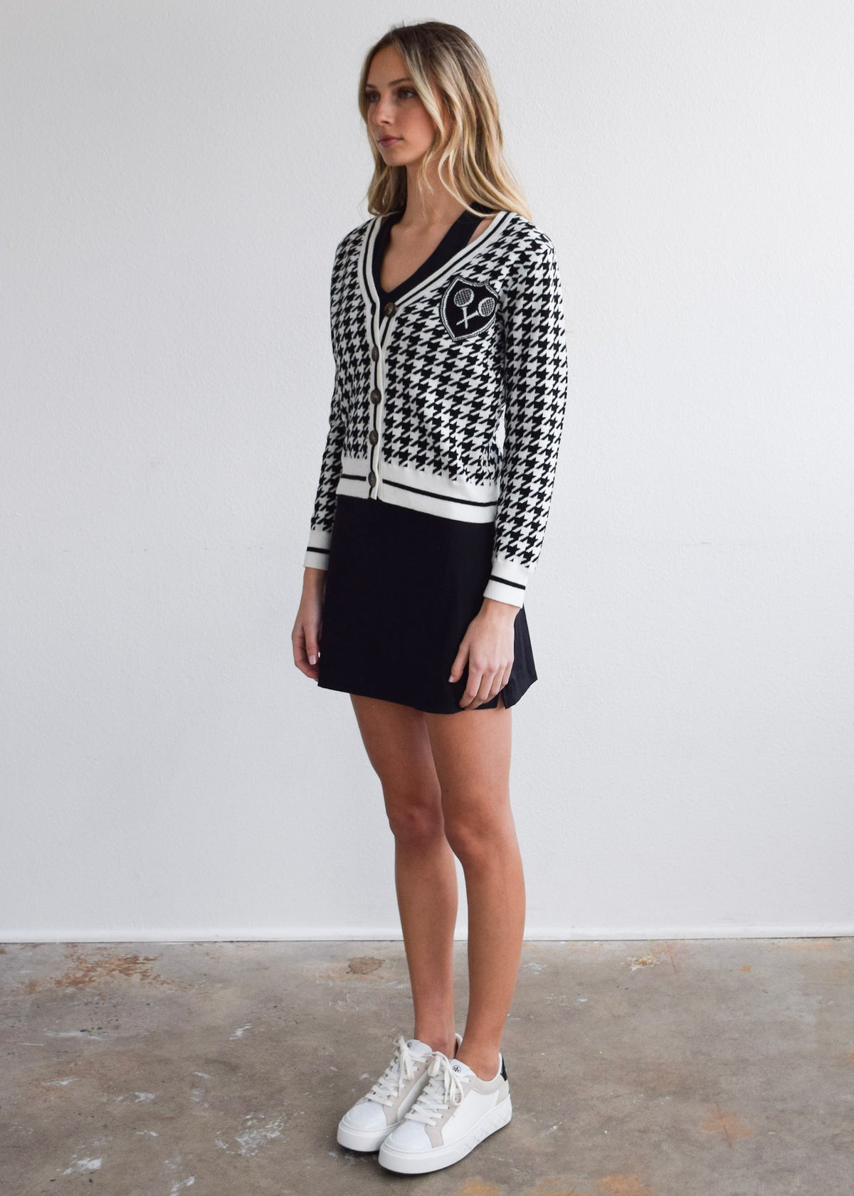 Long Sleeve Cardigan Sweater Golf Houndstooth