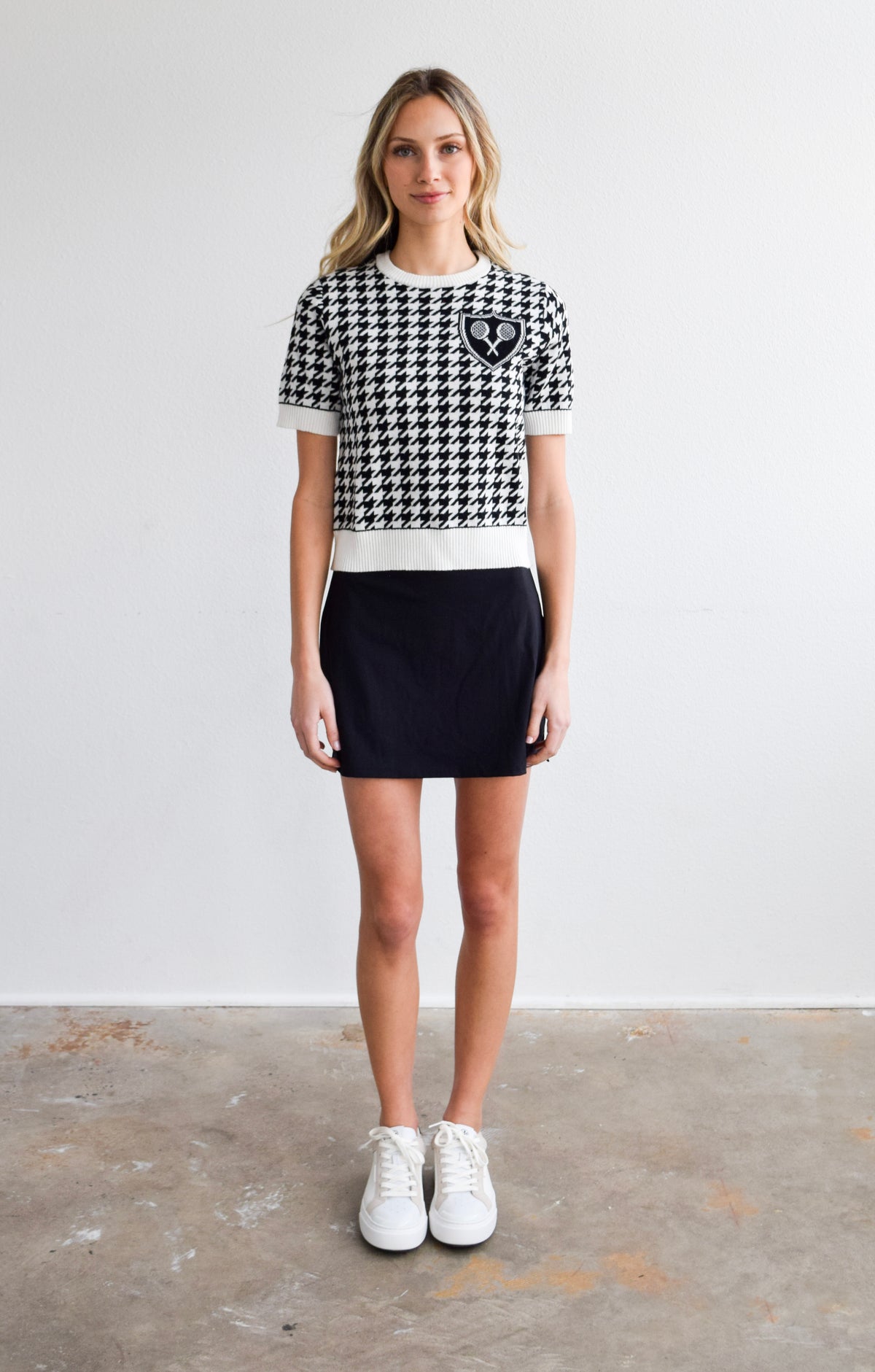 Short Sleeve Crew Neck Sweater Golf Houndstooth