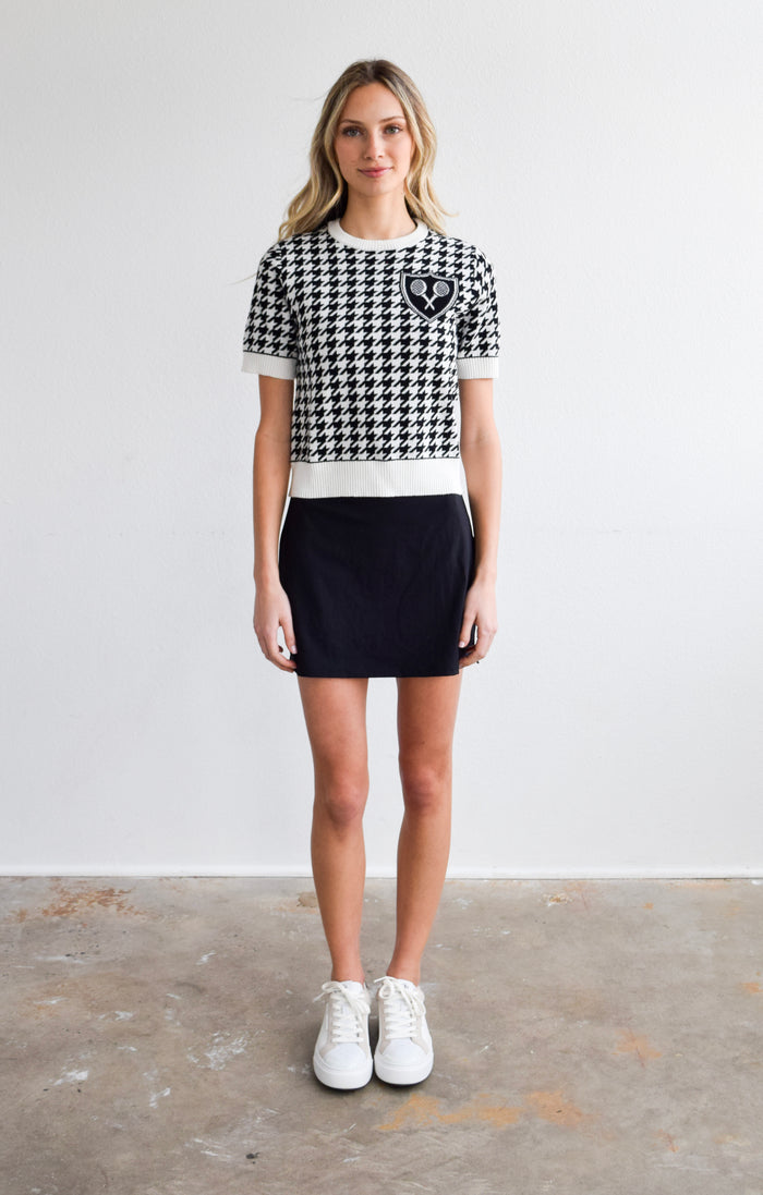 Short Sleeve Crew Neck Sweater Golf Houndstooth