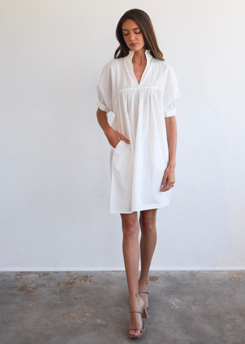 High Neck Dress Snow White Poplin