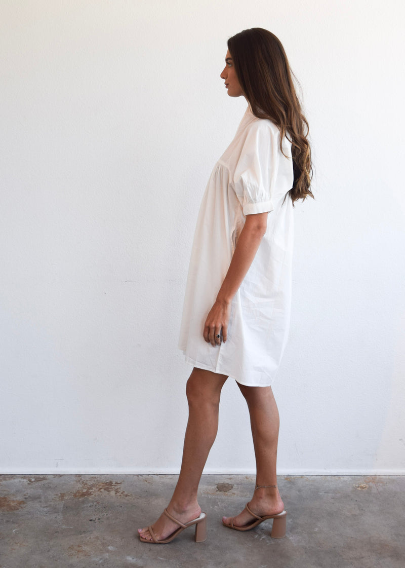 High Neck Dress Snow White Poplin