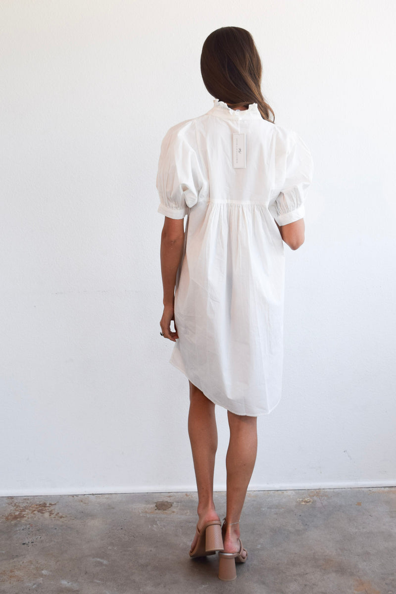 High Neck Dress Snow White Poplin