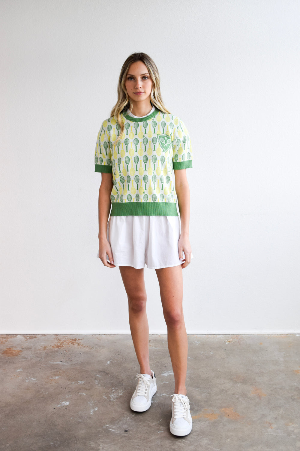 Short Sleeve Crew Neck Sweater - Tennis Racquets