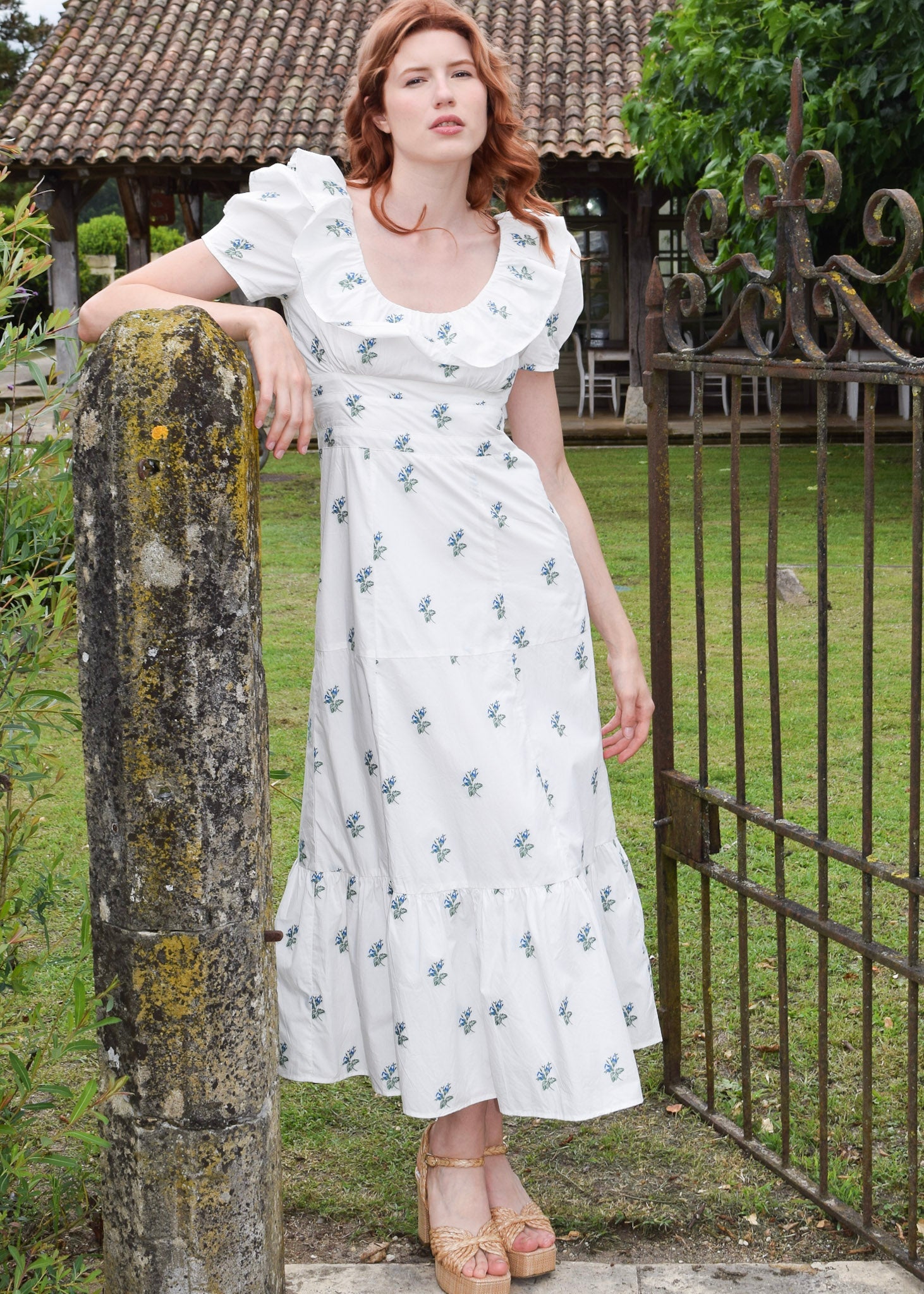 Never A Wallflower | Chloe Maxi Dress Blue Green Floral Jacquard
